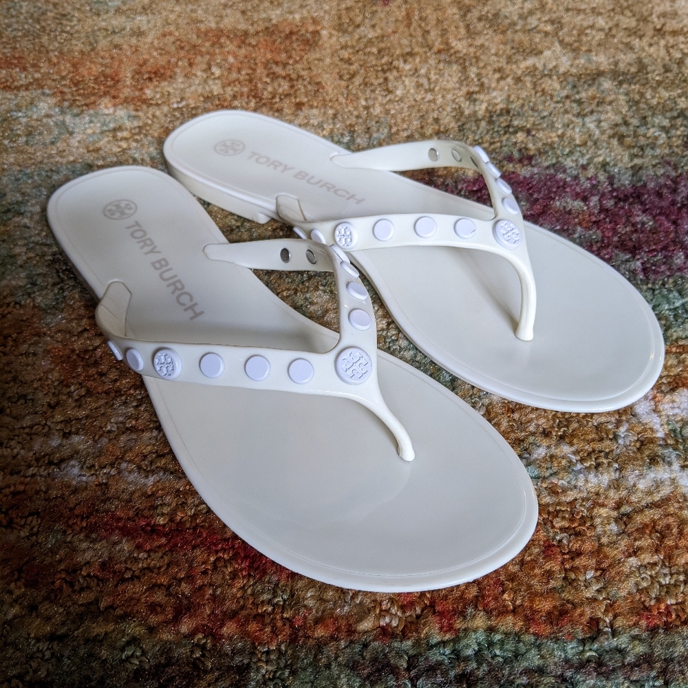 Tory Burch Cream Sandals with Logo Accents